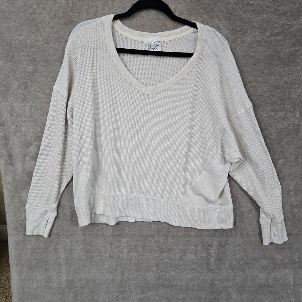 OFFLINE by Aerie Waffle Knit Top Womens Large Oversized Neutral Loungewear Cozy